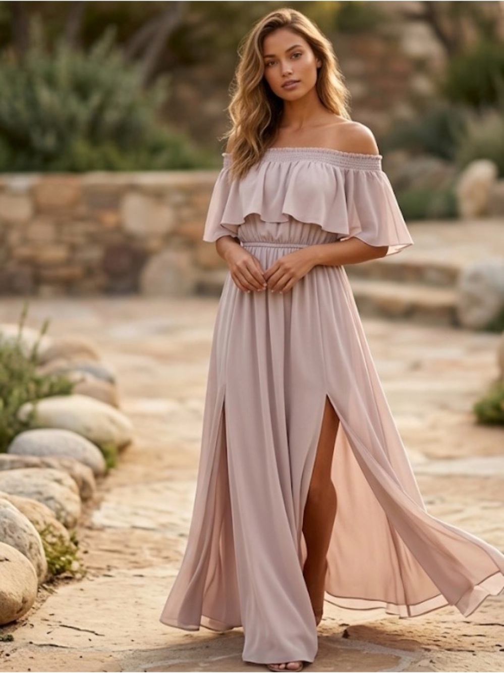 Show Me Your MuMu Dusty Blush Off-Shoulder Maxi Dress